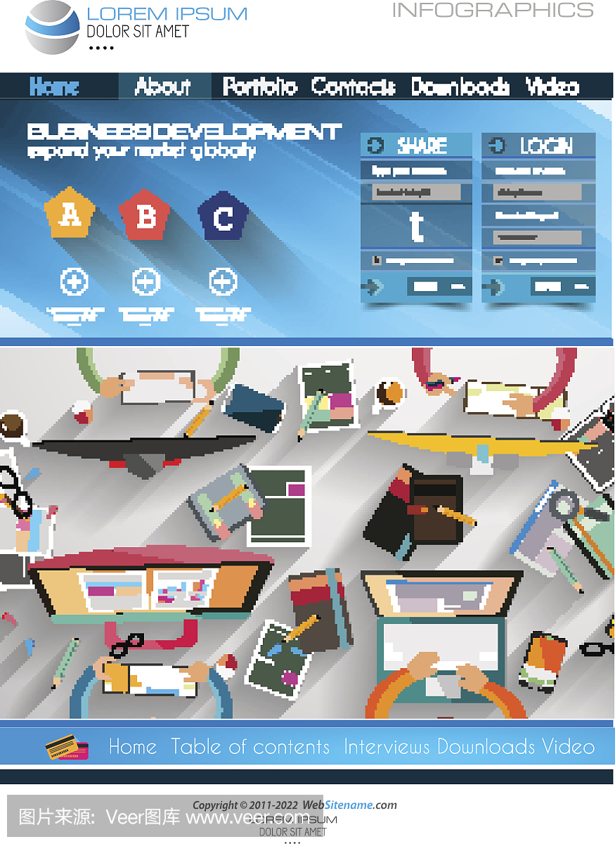 現(xiàn)代網(wǎng)站模板與平面風(fēng)格的信息圖布局